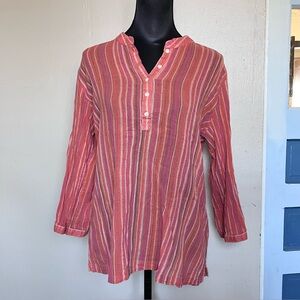 Sag Harbor Orange fall boho vertical striped 3/4 sleeve cotton peasant top